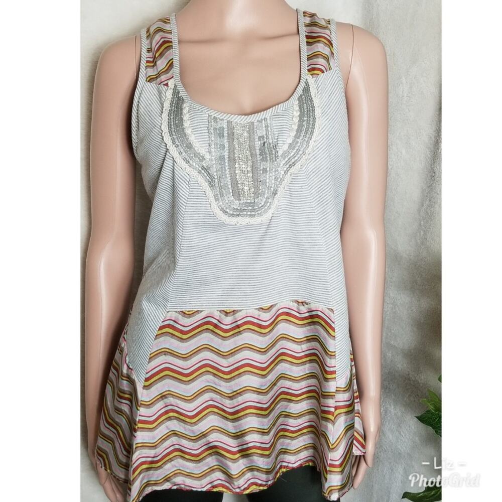 A Common Thread Mixed Pattern Striped Sequined Tank Top Y2K MEDIUM